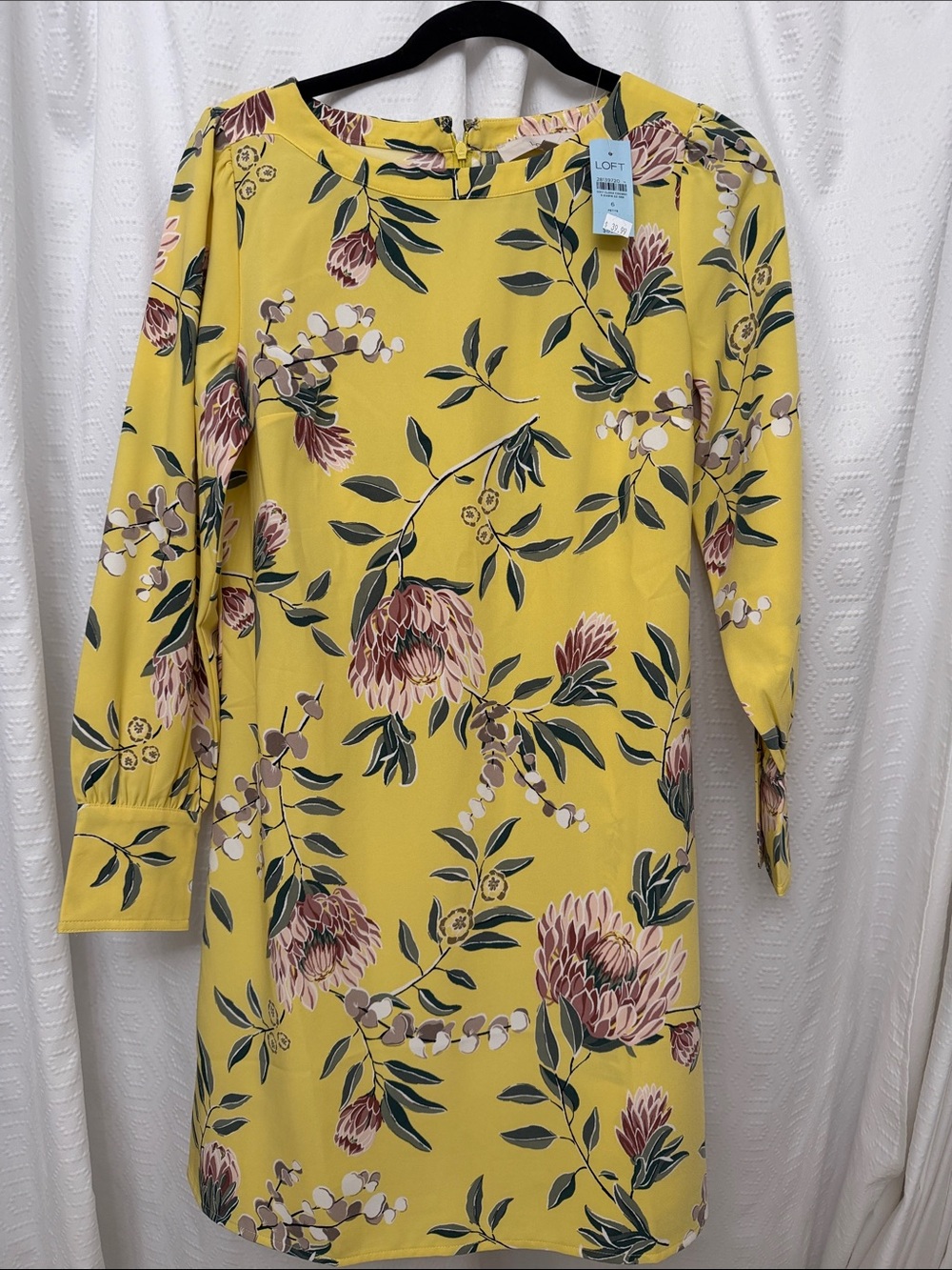 LOFT Yellow Floral Long-Sleeve Shift Dress